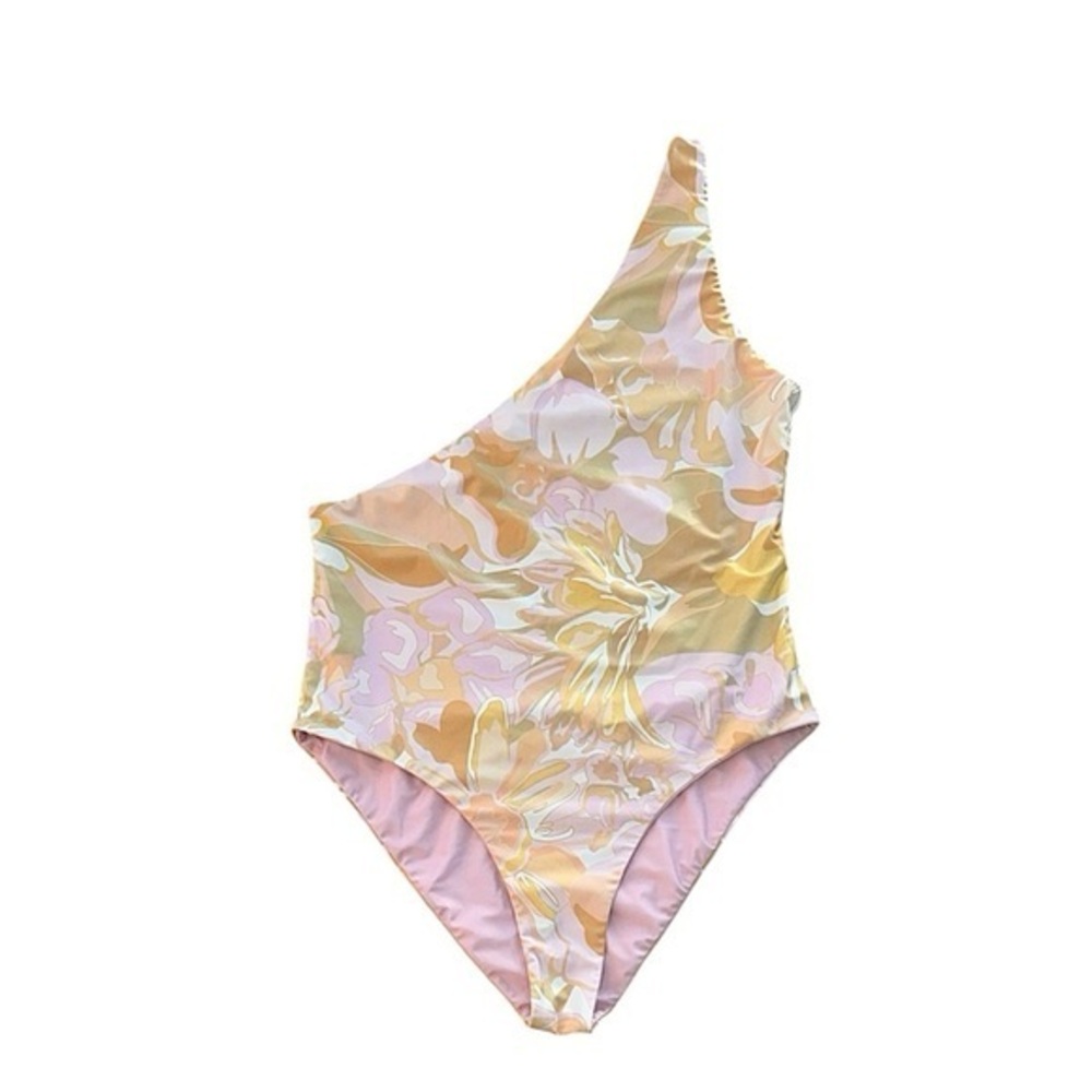 BAIIA‎ One Shoulder Pink Floral Reversible One Piece Swimsuit Size 18